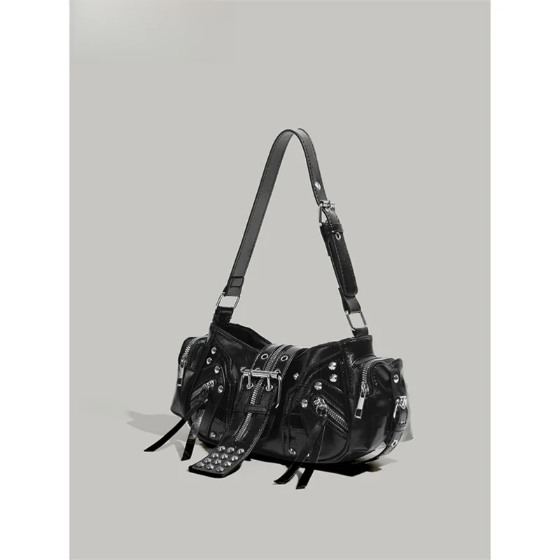 

Faionable Motorcycle Sle Tote Bag Women's Large Capaci Rivet oulder Crossbody Bag Sweet Cool Design High End Feeling