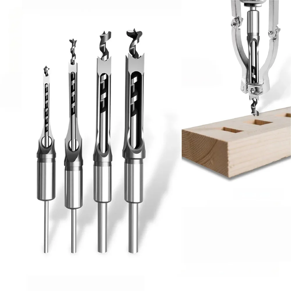 Aluminum Square Hole Drill Bit Set for Woodworking Mortising Applications with Enhanced Chip Grooves and Drill Fit