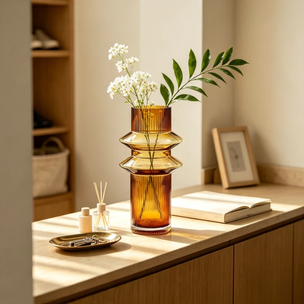 Modern Ribbed Glass Vase Minimalist Hydroponic Flower Arrangement Vase Nordic Living Room Ornament Wedding Decoration