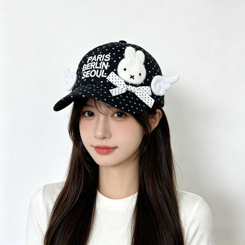 

New Japanese Miffy Rabbit Cute Cartoon Polka Embroidery Sunshade Hat Cotton Anime Creative Fashion Baseball Hat Couple Set Gift