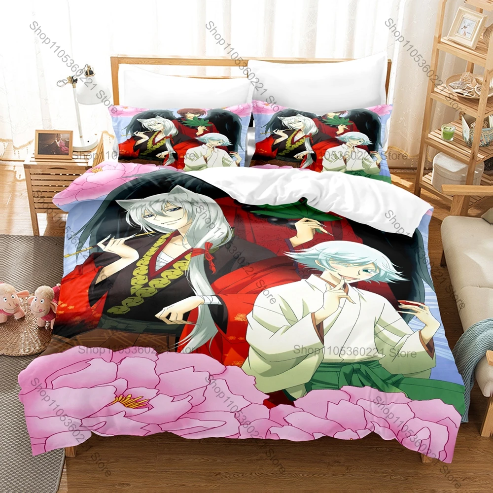 Silver Haired Fox Spirit Tomoe Graphic Supernatural Shoujo Anime Bedding Set Duvet Cover With 2 Pillowcases Teen Girly Bedroom