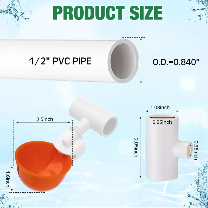 

86 Pcs Automatic Chicken Waterer Cups Sets Valve Controlled Automatic Refill Chicken Waterer System with Poultry Cups and PVC Te