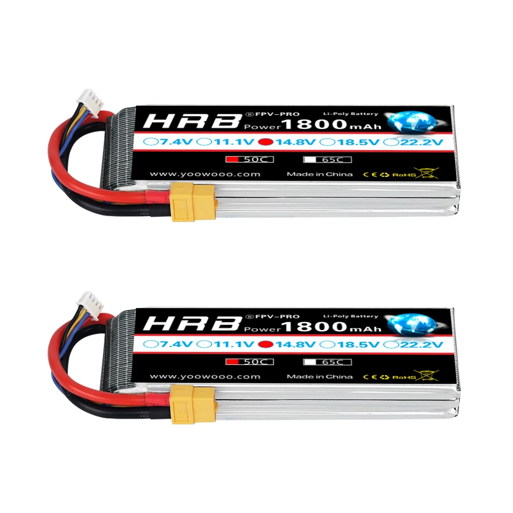 1/2PC HRB 4S Lipo Battery 14.8v 1800mah RC Lipo 50C with XT60 Connector for UAU airplane fpv drones RC Truck Car Monster RC Boat