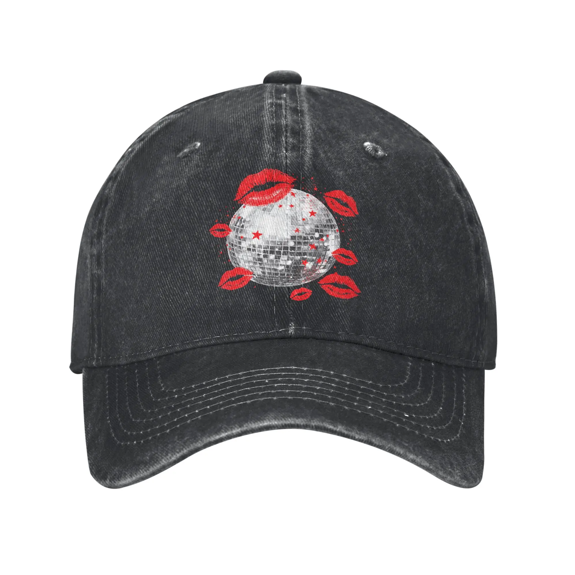 Disco Ball Kissing Lips Baseball Cap Sun Tennis Skate Dropshipping Washed Trucker Hat Couple Women y2k Funny Print Baseball Caps
