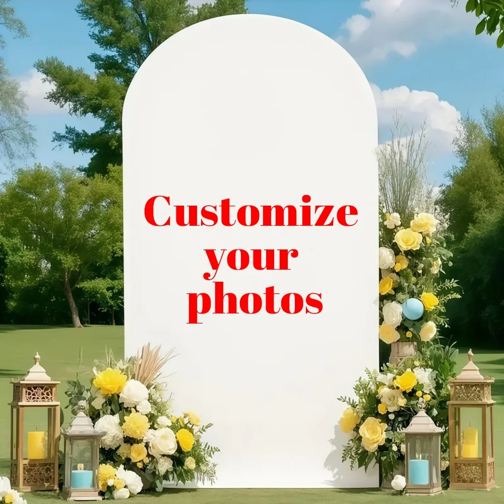 Customizable arched background cloth cover, can upload your favorite pictures, can be used for birthdays, weddings, and more