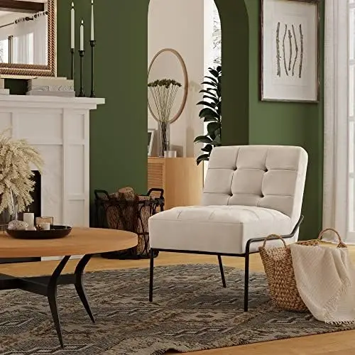 

Armless Accent Chair - Upholstered Modern Living Room Chair with Metal Frame and Elegant Pintucking - Premium, Comfortable High