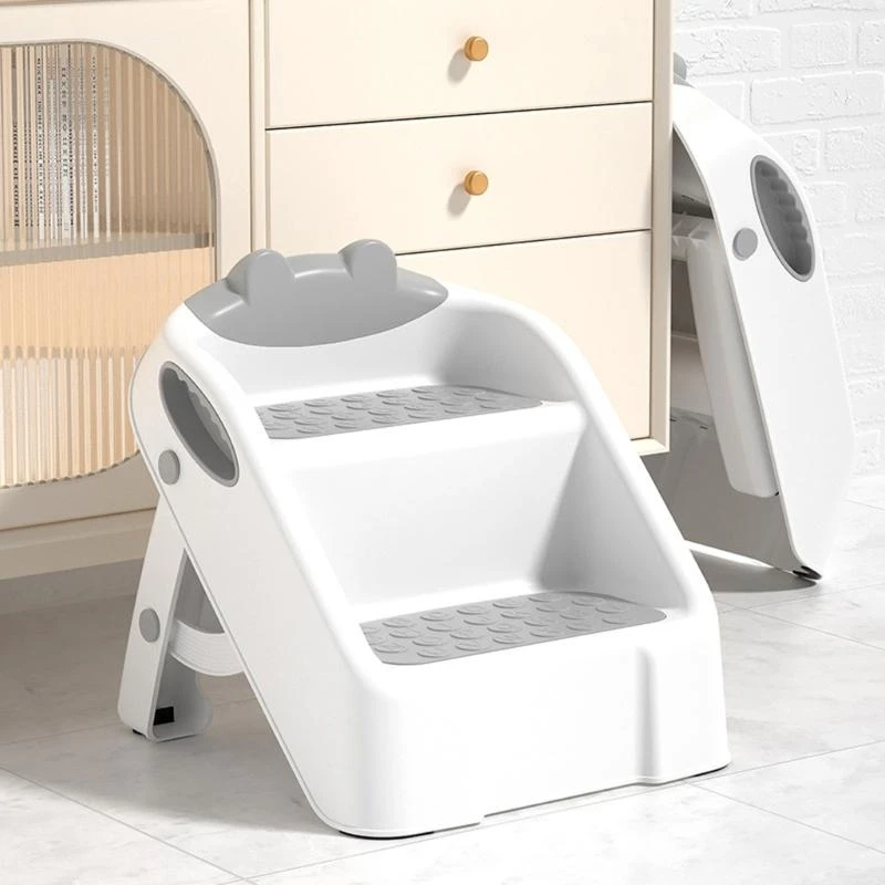 J15U Toddler Stepping Stool Kids Step Stool Foldable Baby Ladder Stool Helper 2 Step Stool for Bathroom and Potty Training