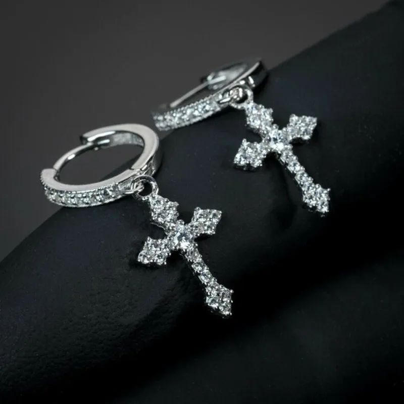 

European and American cross earring inlaid with zircon earrings, fashionable men's and women's ear accessories