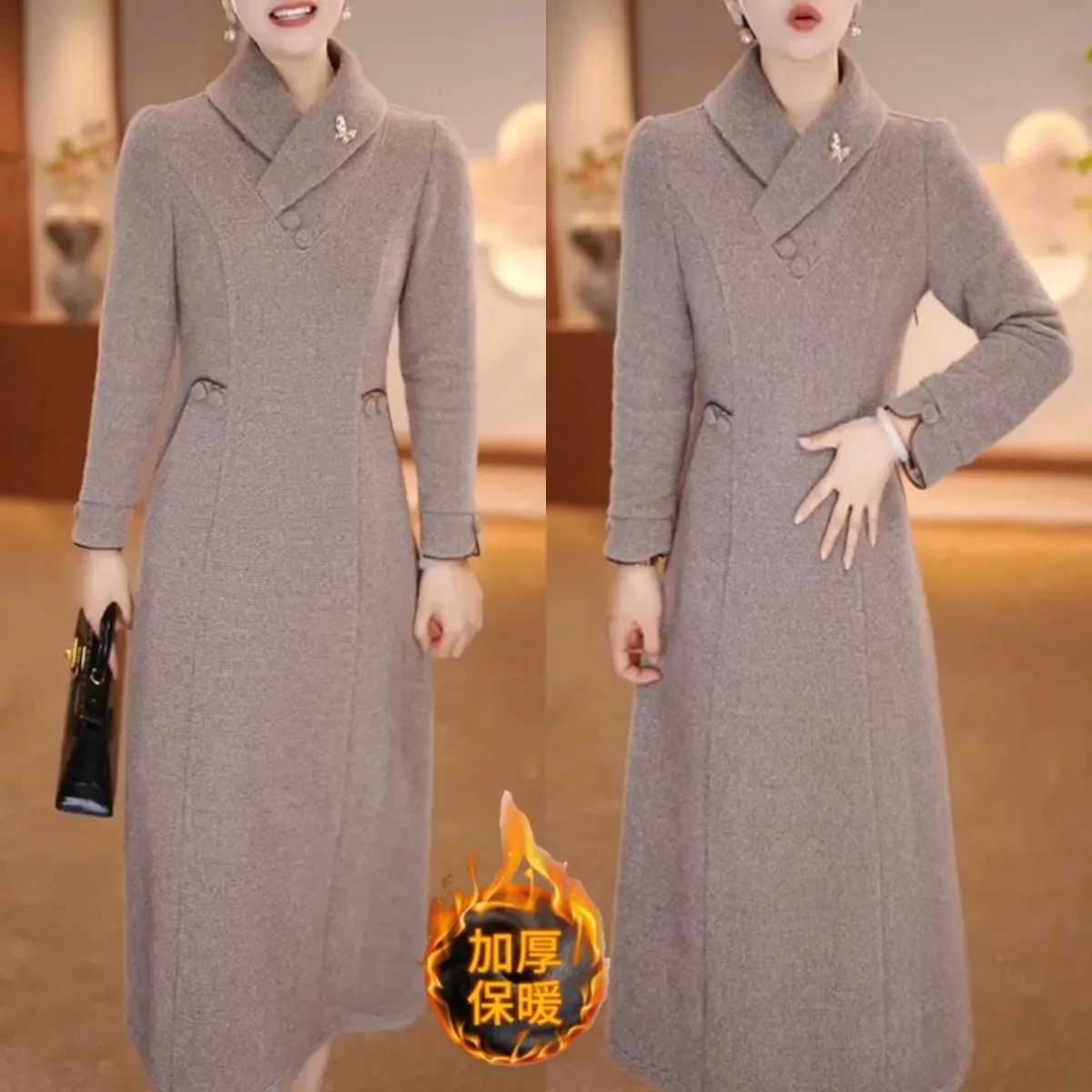 عالية الجودة Xueer المخملية النسيج فستان طويل المرأة الخريف الشتاء رشاقته الدافئة فساتين الإناث مزاجه فستان شيونغسام أنيق #1