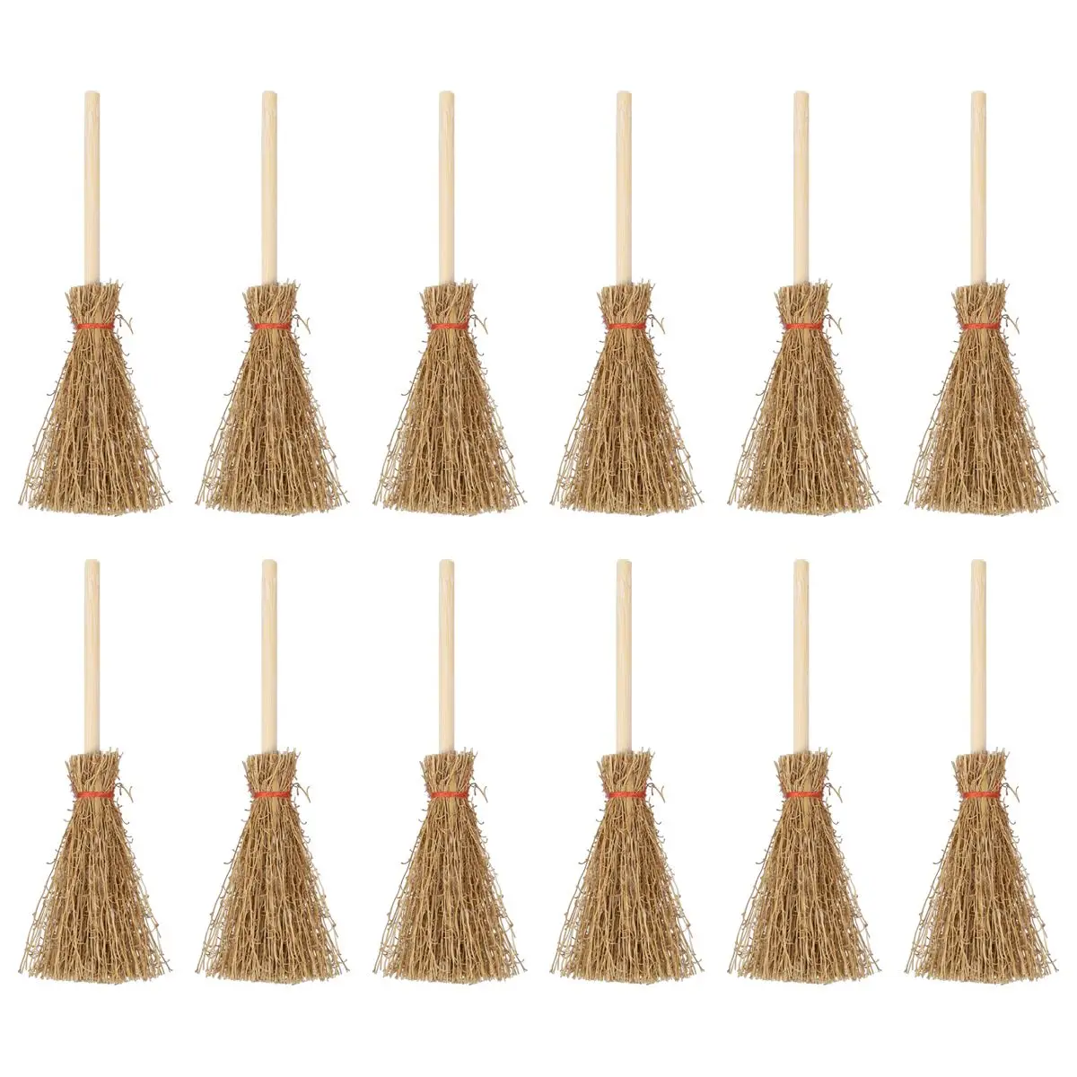 Mini scopa giocattolo durevole artigianale di paglia decorazioni di Halloween strega appesa puntello accessori per feste per bambini ornamenti in legno artigianato di paglia