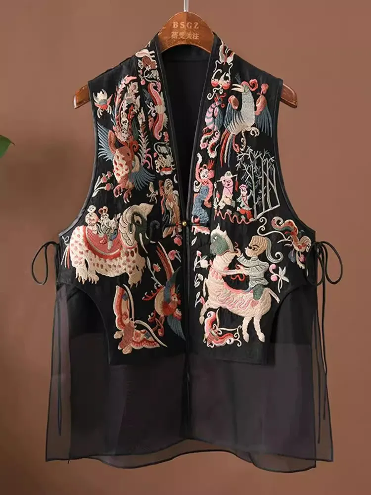 الرجعية النمط الصيني أكمام تانغ دعوى معطف فريد التطريز المرقعة سترة أعلى أنيقة المألوف تنوعا صدرية #4