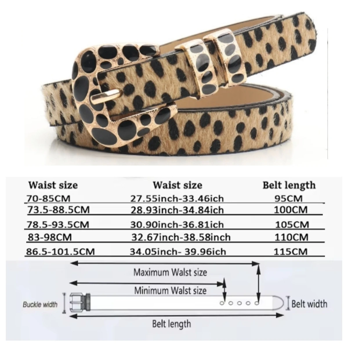 Girls Fashion New Design Belt Ins Style Leopard Print Women Hot Girl Spotted Alloy Buckle All match Jeans pu Black White Choice