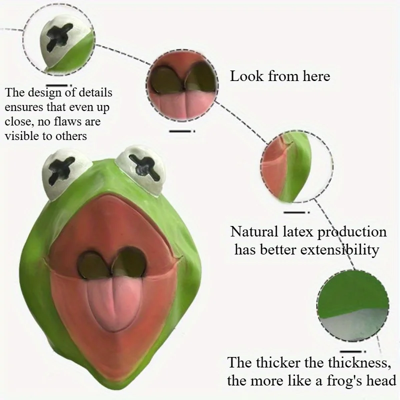 The Kermit Frog Meme Head Mask, Halloween Funny animal Cosplay Costume Props, Anime Style - view 5