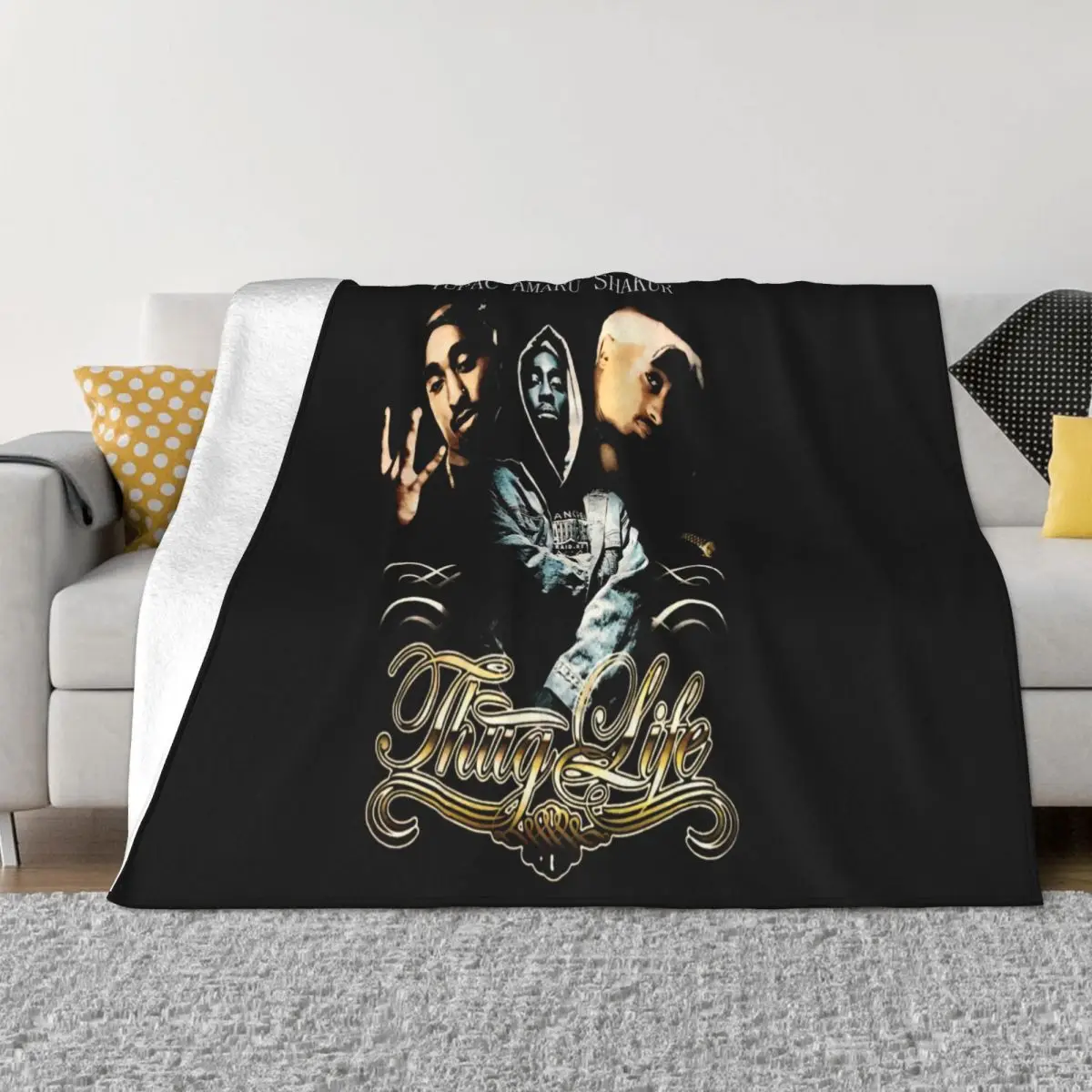 Vintage 90S Tupac Amaru Shakur Thug Life Sz M Rap Hip Hop Makaveli 2Pac Throw Blanket