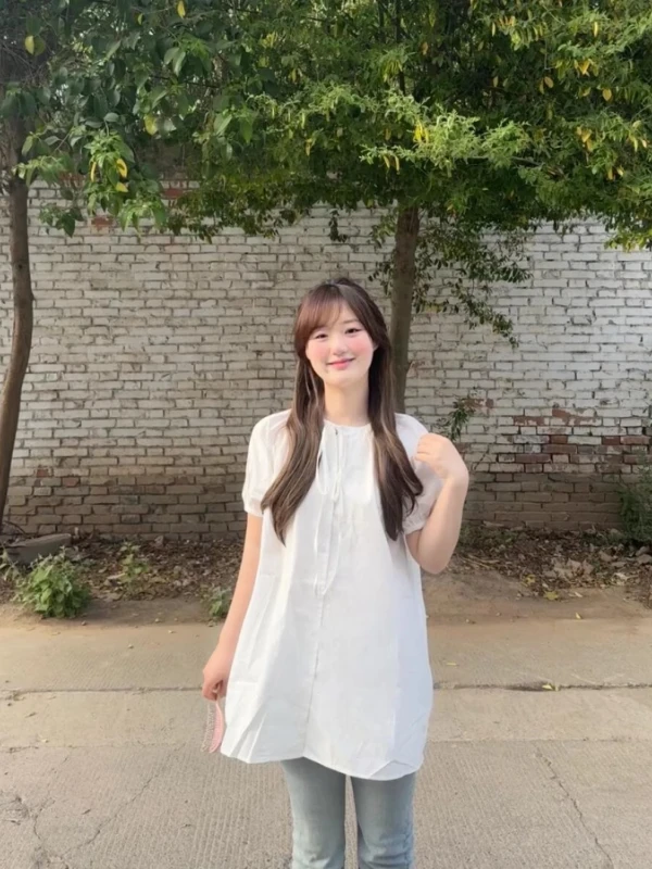 Blusa Solta Feminina Coreana Estilo Doce, Tamanho Grande, Casual de Verão, Versátil, com Cinto, para o Dia a Dia