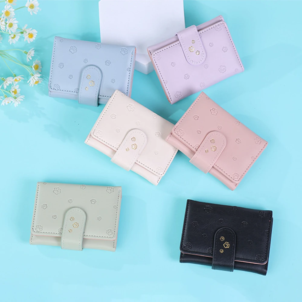 

Cute Dog Paw Pattern Snaps Wallet Multi-card Slots ID Holder Card Holder Tri-fold Light Color Short Student Coin Purses Clutch