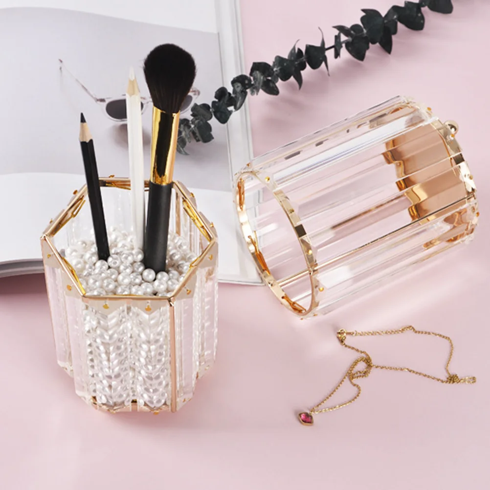 

Hexagonal Gold Glass Vase Pen Holder Scratch Resistant Pencil Organizer Eyebrow Container Home Office Decoration
