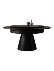 Nordic Style Solid Wood Folding Dining Table Deformation Dining Table Rotating Retractable round Table with Turntable