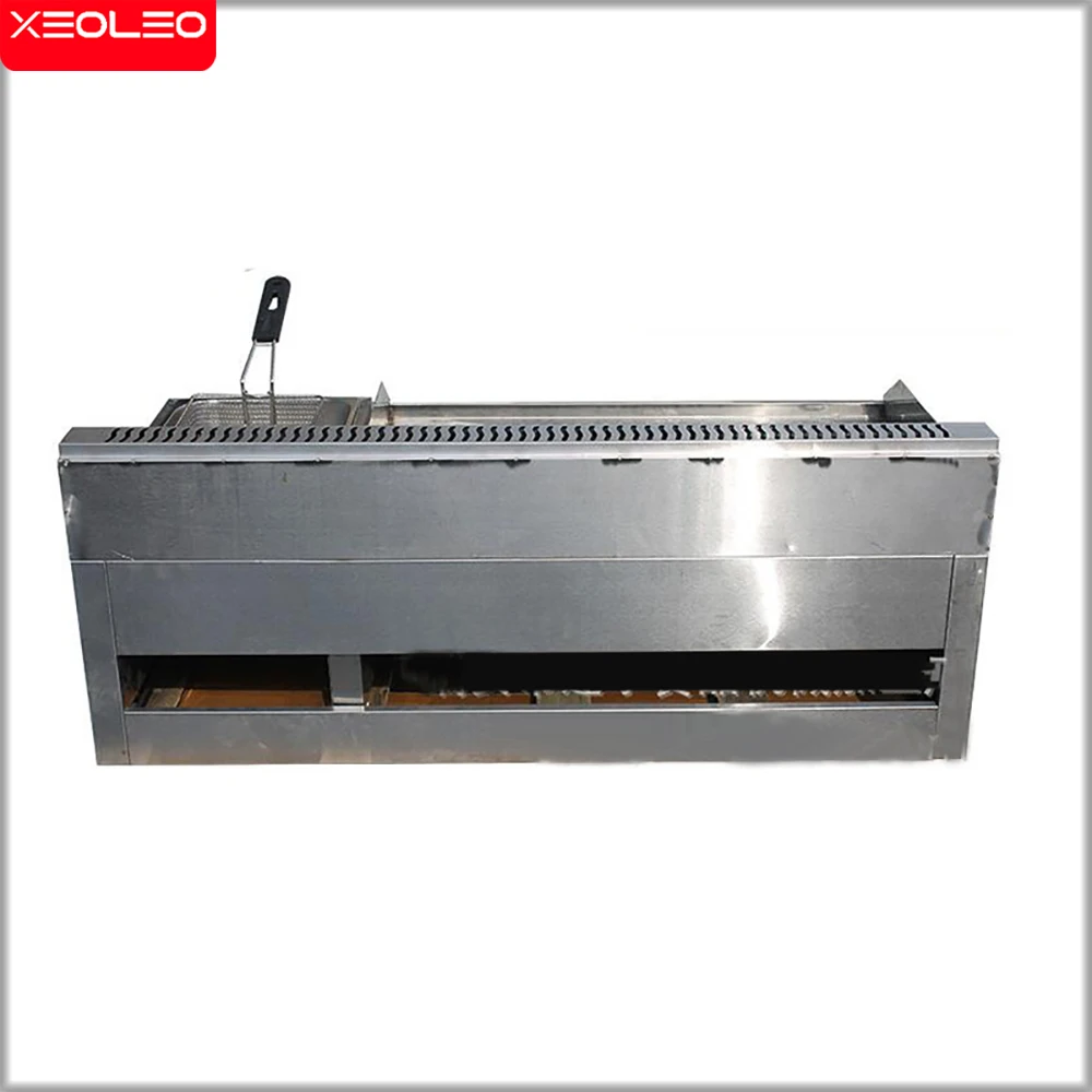 XEOLEO Gas Grill Commercial Teppanyaki Griddle Combined Furnace Stainless Steel Grilled Squid Machine with Fried French Machine