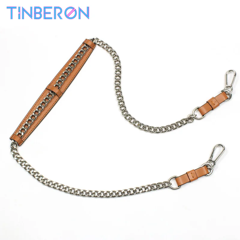 

TINBERON Silver Metal Chain Bag Strap Leather Shoulder Pads Chain Strap Women's Handbag Handle Shoulder Bag Strap Bag Accessorie