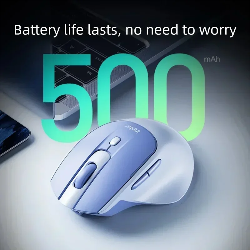 ماوس لاسلكي Inphic M2 قابل لإعادة الشحن 2.4G، أزرار نقرة منخفضة الضوضاء، ماوس كمبيوتر مريح #3