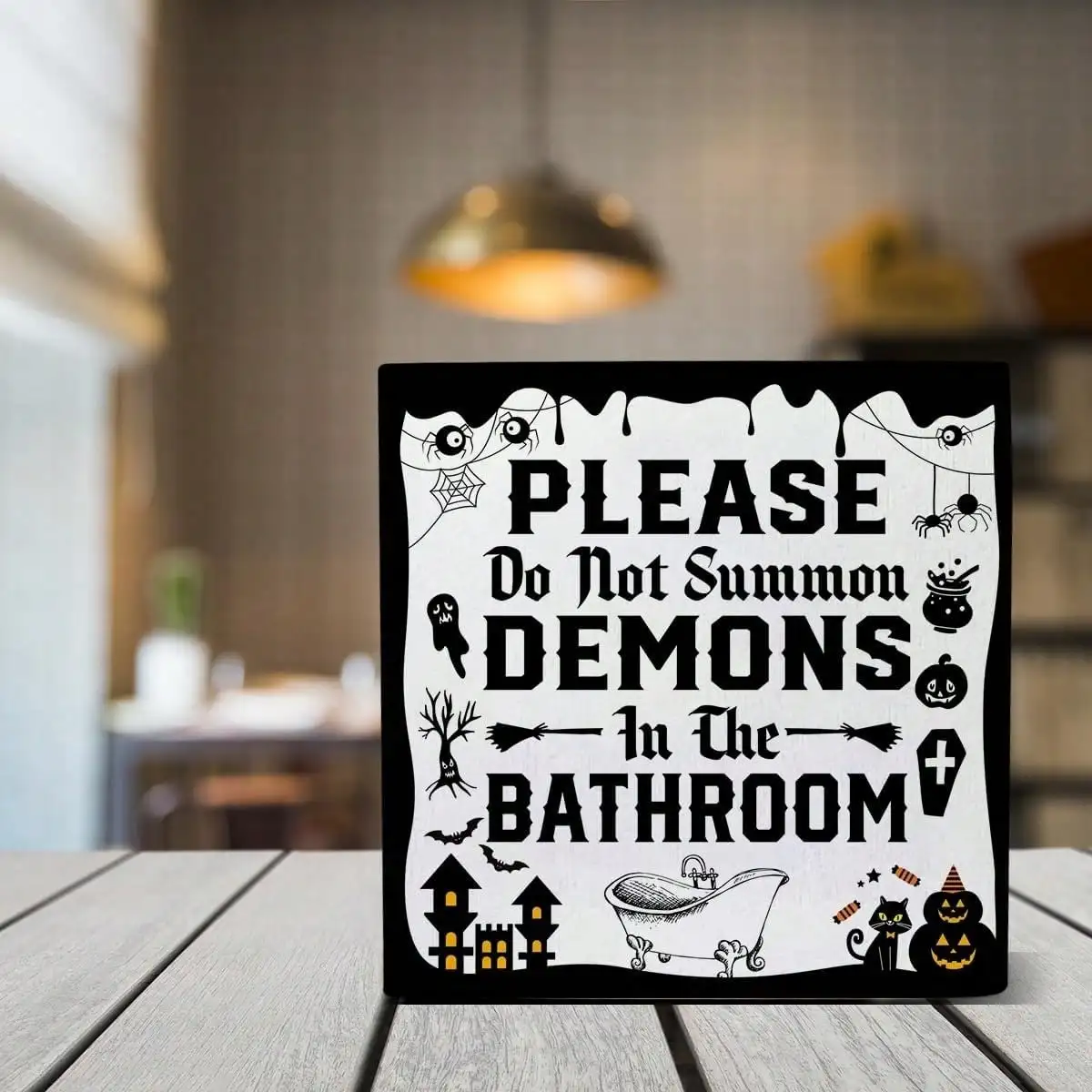1pc Halloween Bathroom Sign Decor Halloween Witchy Please Do Not Summon Demons In The Bathroom Wood Box Sign