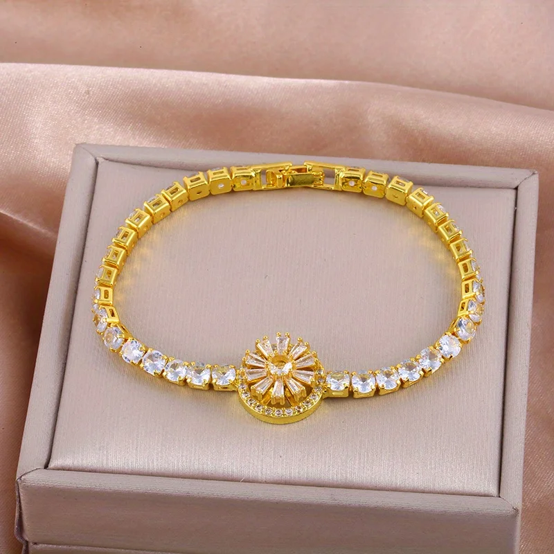 عصري 360 ° سوار كريستال عباد الشمس قابل للتدوير يمنح مجوهرات مأدبة ساحرة للنساء #5