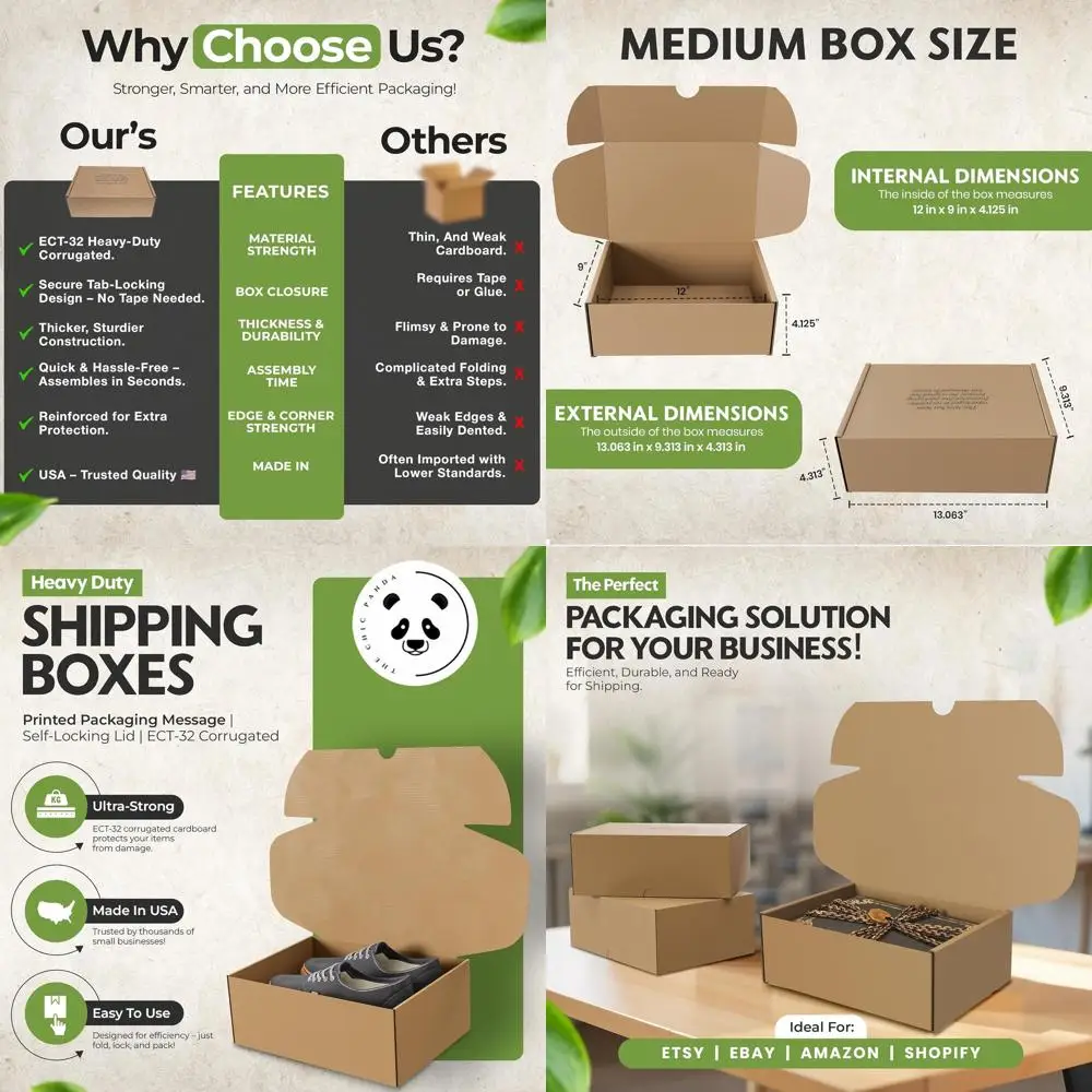 

Картонные коробки для обуви среднего размера 12x9x4.125 дюймов - упаковка 50 штук | Прочные контейнеры для хранения и транспортировки с самозащелкивающейся крышкой | Идеально подходит в качестве заменителя S