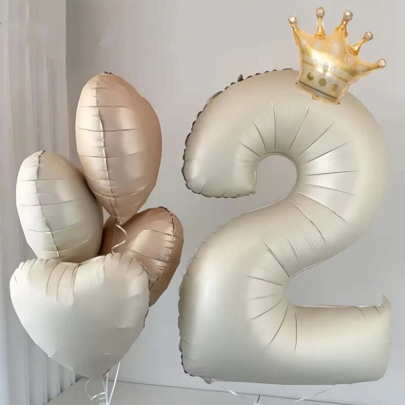 ﻿   6 قطعة/المجموعة 40 بوصة الذهب كريم الأبيض عدد احباط بالون تاج على شكل قلب بالون 1-9 سنة طفل صبي فتاة حفلة عيد ميلاد الديكور