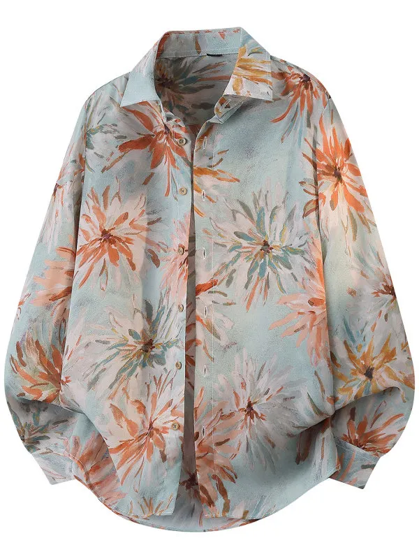 

Floral Print Long Sve Men's irt Stand Collar Faionable Urban Sle Polyester Fiber Light Weight Iron Free