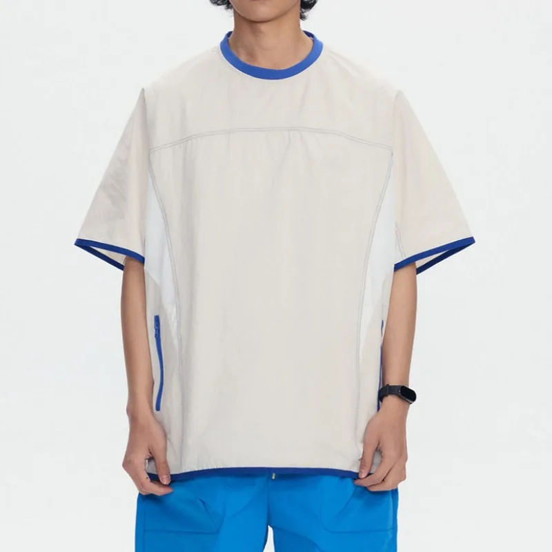 Mountain Style Outdoor Camping Color Blocked T-shirt Summer Japanese Functional Sports Loose Short Sleeved T-shirt for Men