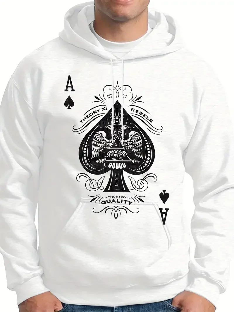 

Autumn Men's Hoodie Casual Long Sleeve Trendy 3d Poker A Print Sweatshirt Outdoor Hooded Tops Male Overszied Clothing Streetwear