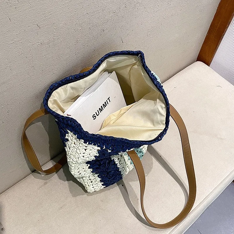 Straw Women Shoulder Bags Fashion Pearls Design Wicker Woven Handbags Casual Summer Beach Rattan Bag Large Tote Shopper Purses