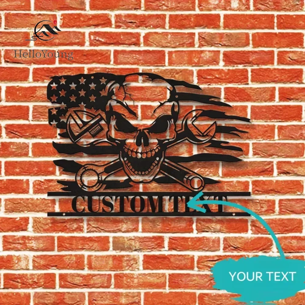 

Wall Art-Custom Skull Mechanic Wall Sculptures Customize Name For Impact Striking Vintage, Power-Independent Wall Decor