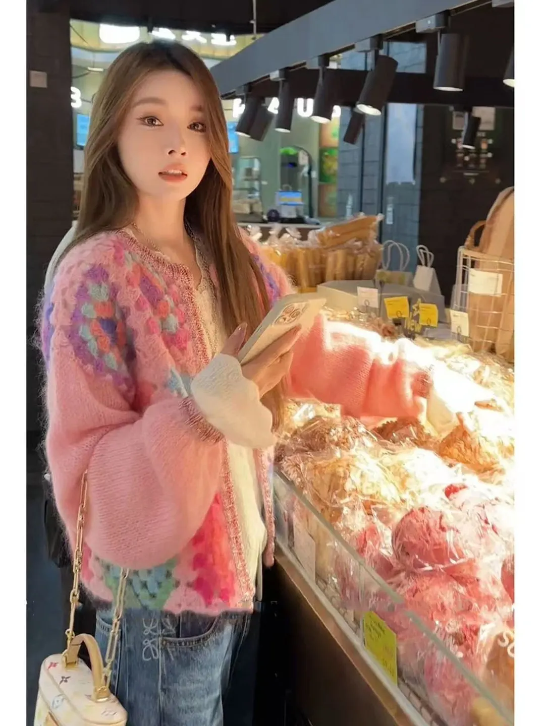 Pink Knitted Sweater Coat Women's Loose Style Heavy Embroidery Autumn Winter Fashion Casual High Quality Knitting Outerwear