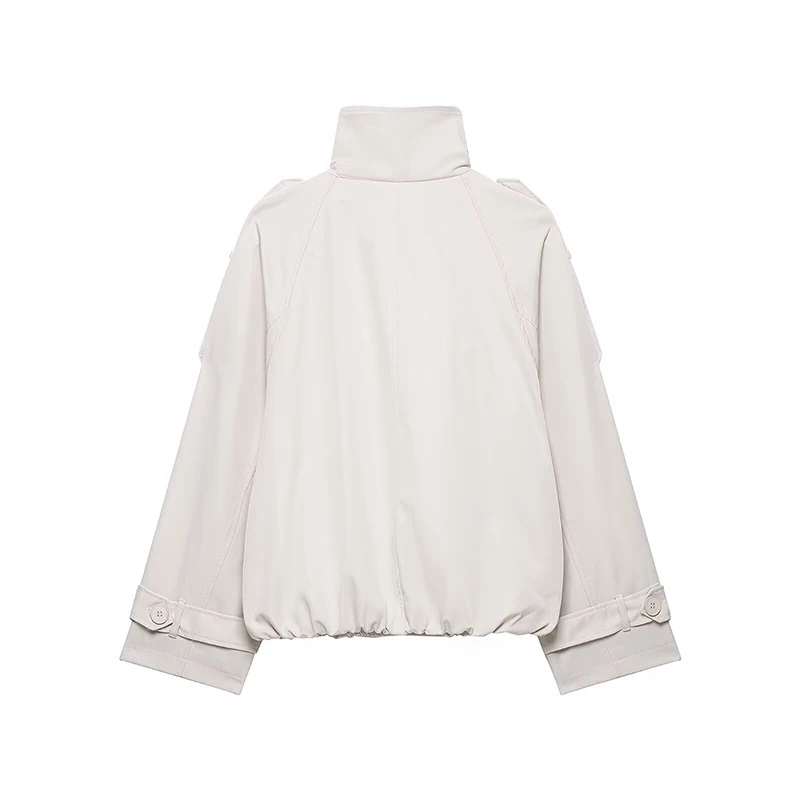 YENKYE Fashionable And Versatile Solid Cropped Trench Coat Epaulet Shoulder Decor Long Sleeve Streetwear Loose Women Outerwear