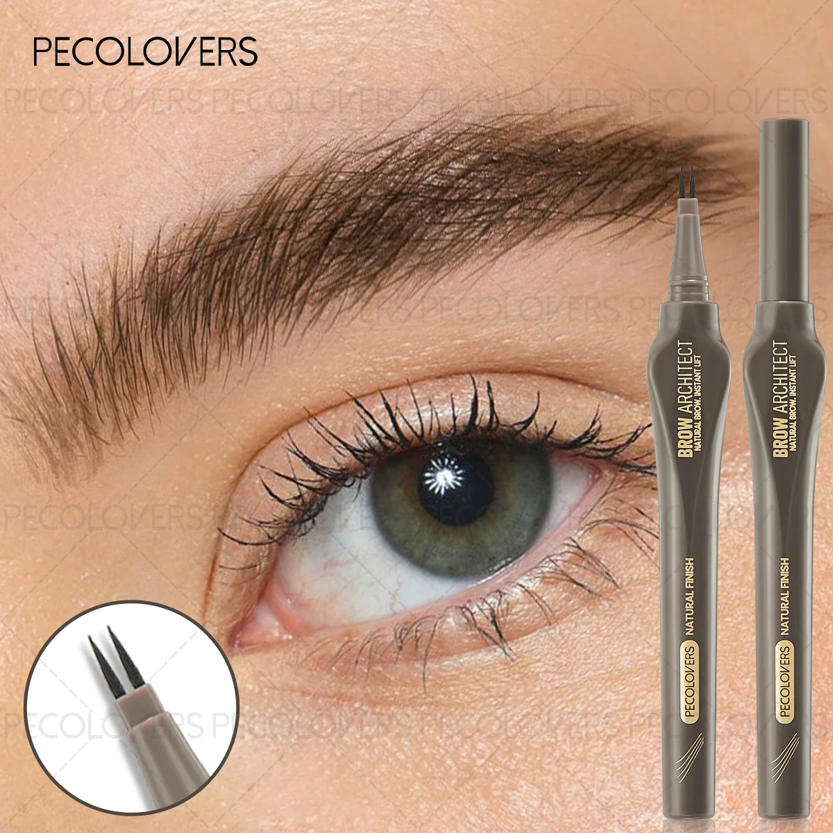 Dual-tip Eyebrow Pencil - Ultra-long Lasting, Waterproof and Sweatproof, Resists Fading. Features a Micro-forked Tip
