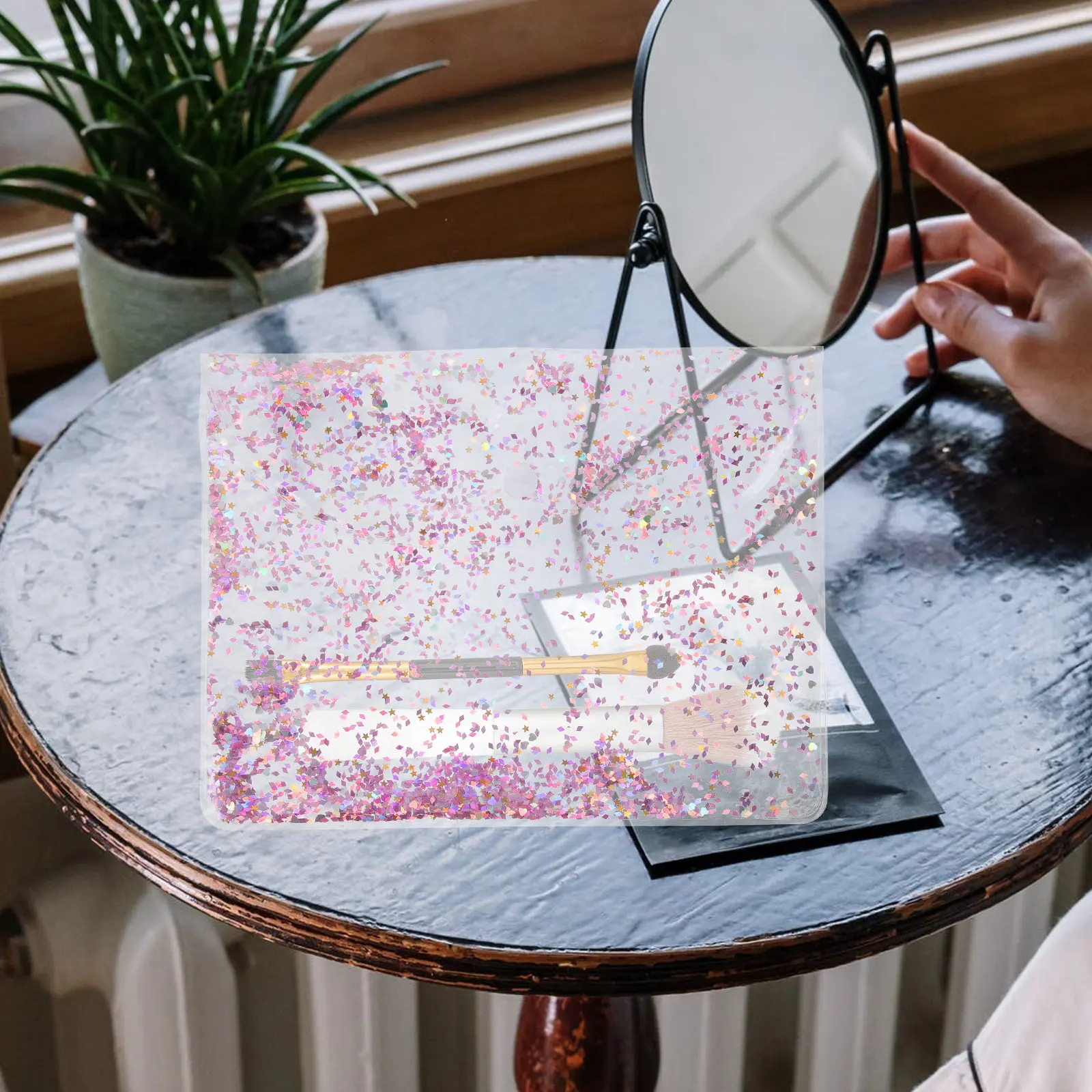 Makeup Brush Bag Compact Clear Travel Pouch Button Closure Outdoor Portable Organizer for Women Makeup Brush Holder
