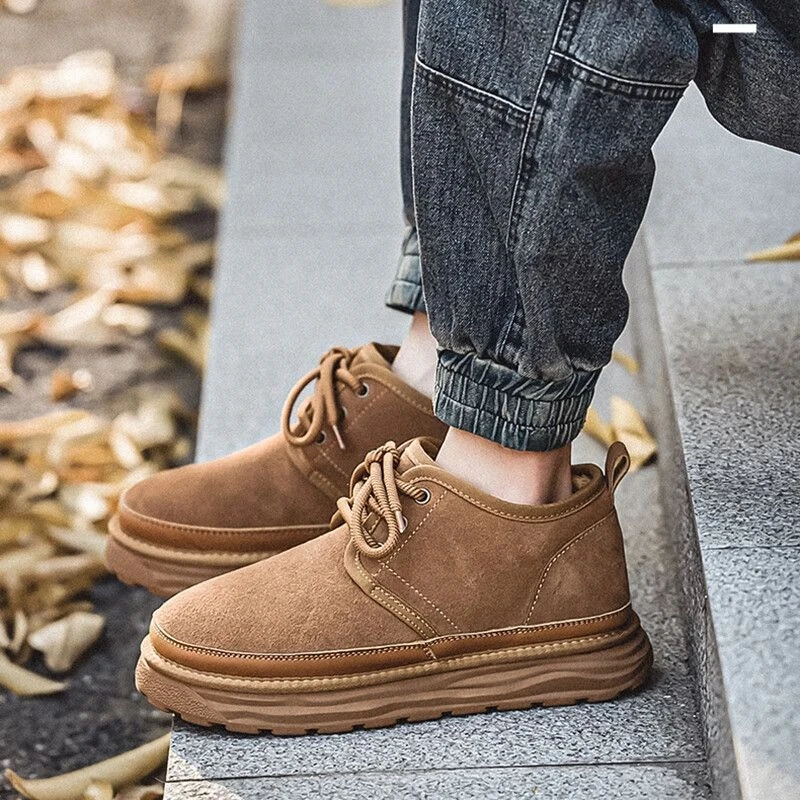 2026 Men Winter Snow Boots Warm Plush Lined Short Boots Anti Slip Waterproof Outdoor Casual Shoes