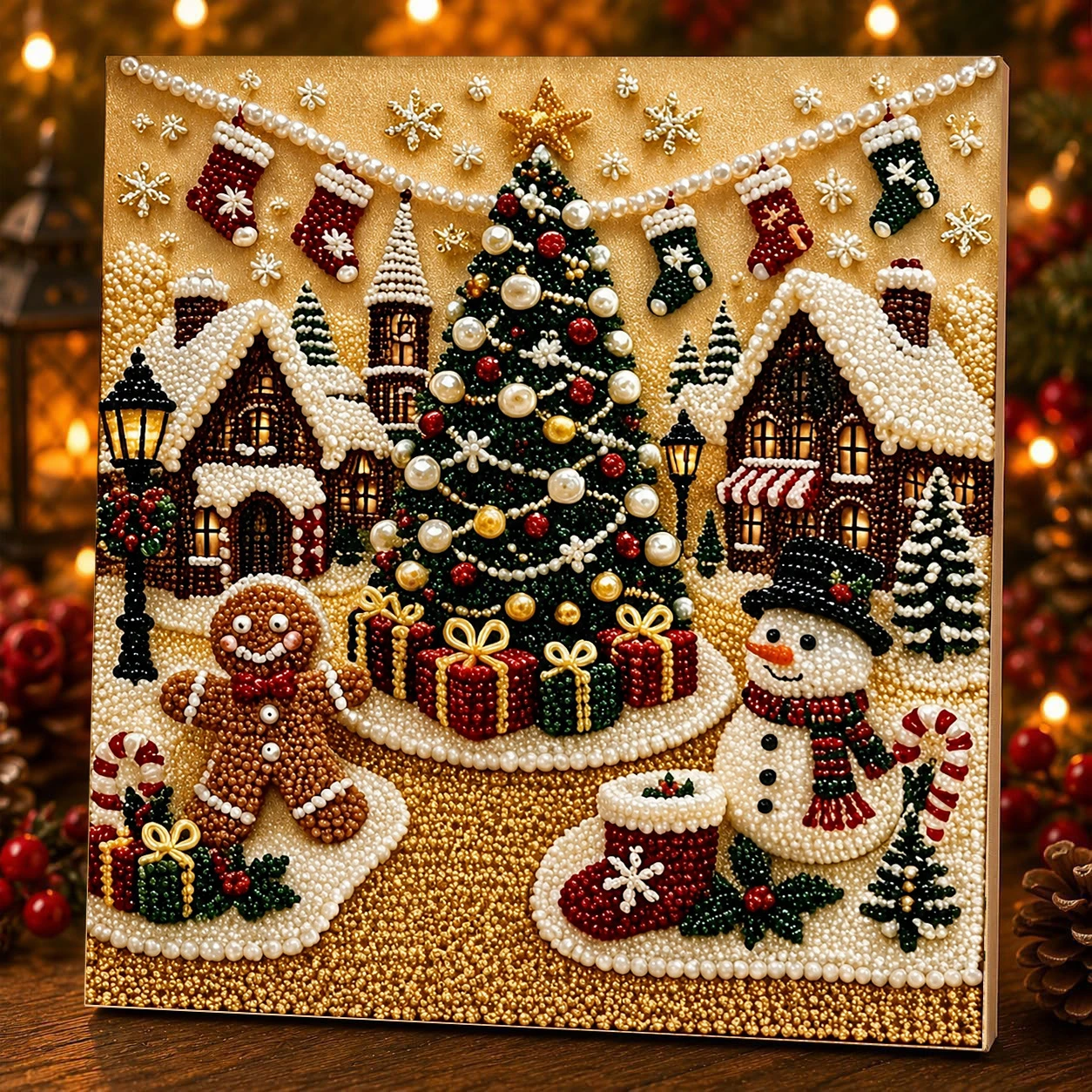 Weihnachts-Perlenmalerei DIY-Set, Weihnachtsmann mit bedrucktem Rand, handgemachtes Diamantmalerei-Dekorationswerk, Weihnachts-Hängedekoration-Bastelset für Erwachsene, einfach zu verwenden und stressabbauend, anfänger – Detail 1