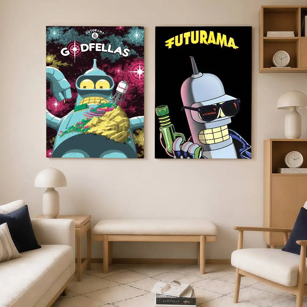 Cartoon F-Futurama B-Bender Anime Posters Wall Art Retro Painting Home Room Cafe Club Dorm Wall Decor