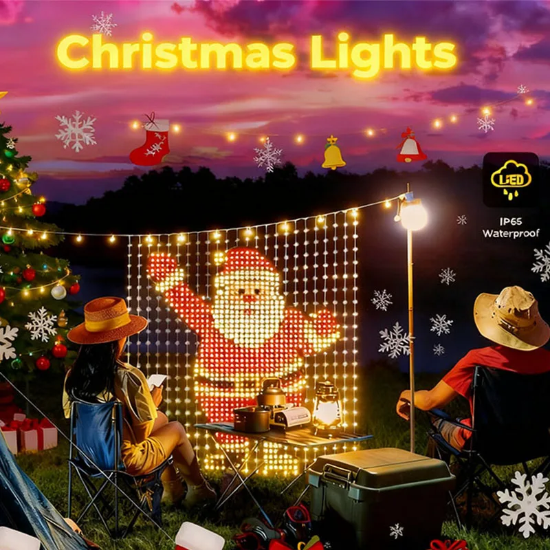 عيد الميلاد ضوء الذكية أضواء الستار LED App التحكم في مزامنة الموسيقى DIY نمط IP67 مقاوم للماء لديكور الحفلات الداخلية والخارجية