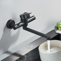 Black Wall Mounted Kitchen Faucet 360 Rotating Spout Single Handle Bathroom Kitchen Mixer Tap Brushed Nickel Hot Cold Tap