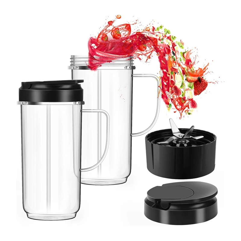 

22 Oz Tall Cup With Flip Top To-Go Lid Plastic+Stainless Steel With Handle For Magic Bullet 250W MB1001 Blenders Cup Mug