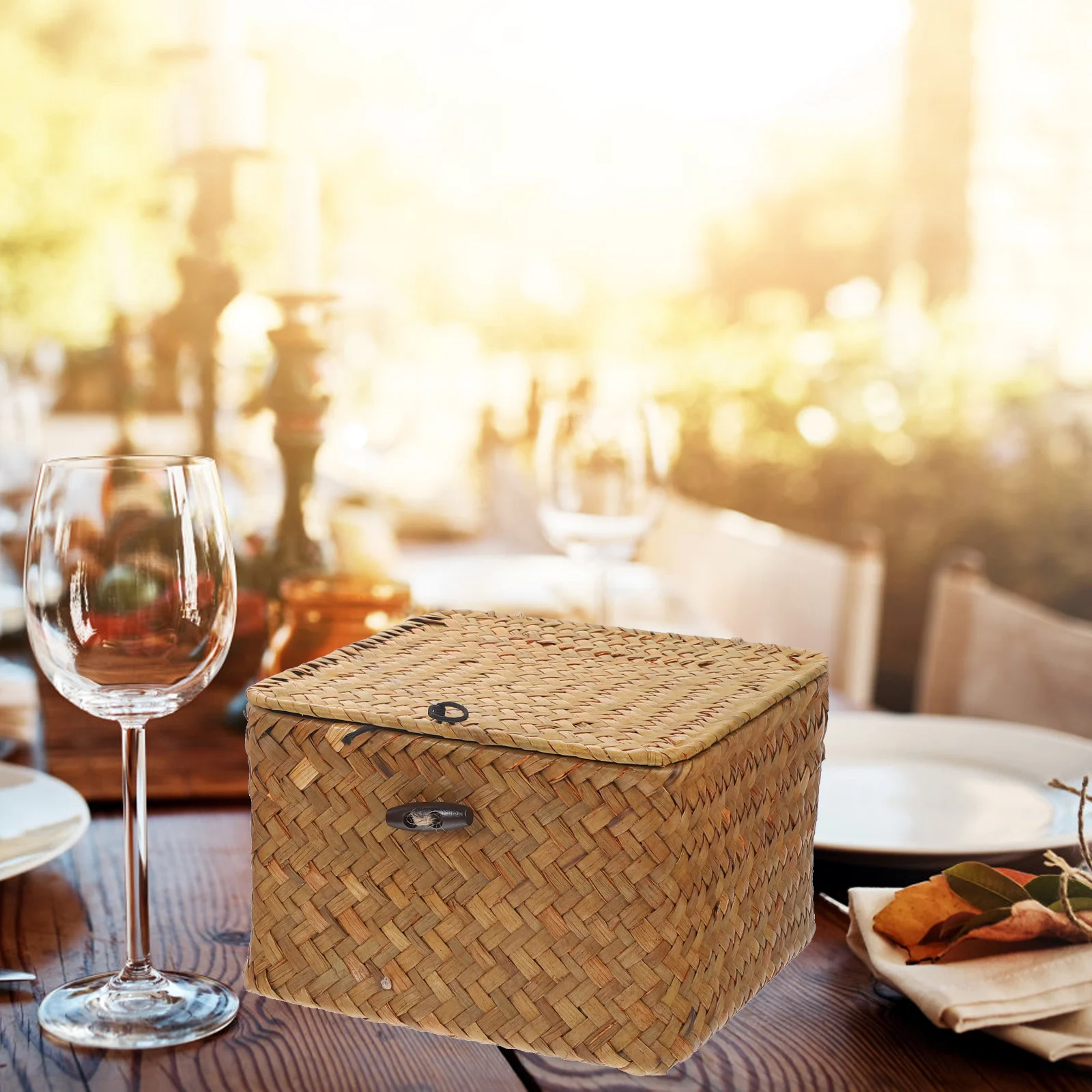 

2pcs Tissue Box Household Napkin Holder Woven Storage Basket with Metal Frame Space-Saving Multifunctional Desktop for Home