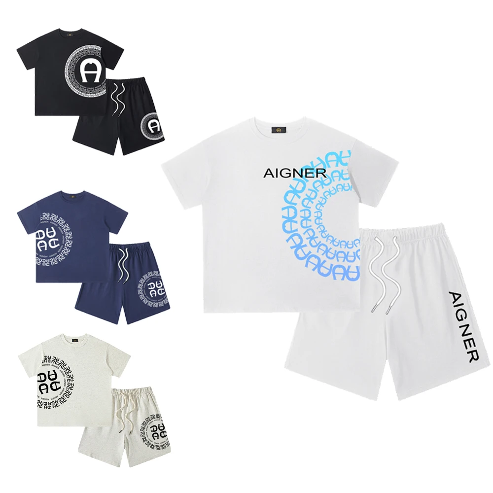 סט קיץ לילדים עם צוואר עגול ושרוול קצר, מודפס באותיות, מתאים לנוער ולתינוקות