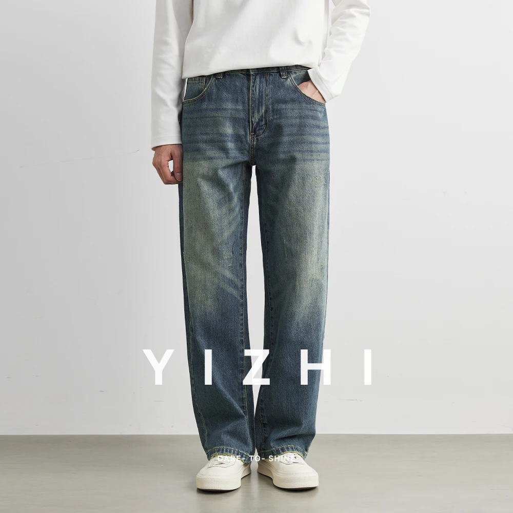 Male Classic America Hip Hop Rap Jeans Wide Leg Youth Popular Jeans Men Straight Leg Retro Loose Trousers Oversized Denim Pants