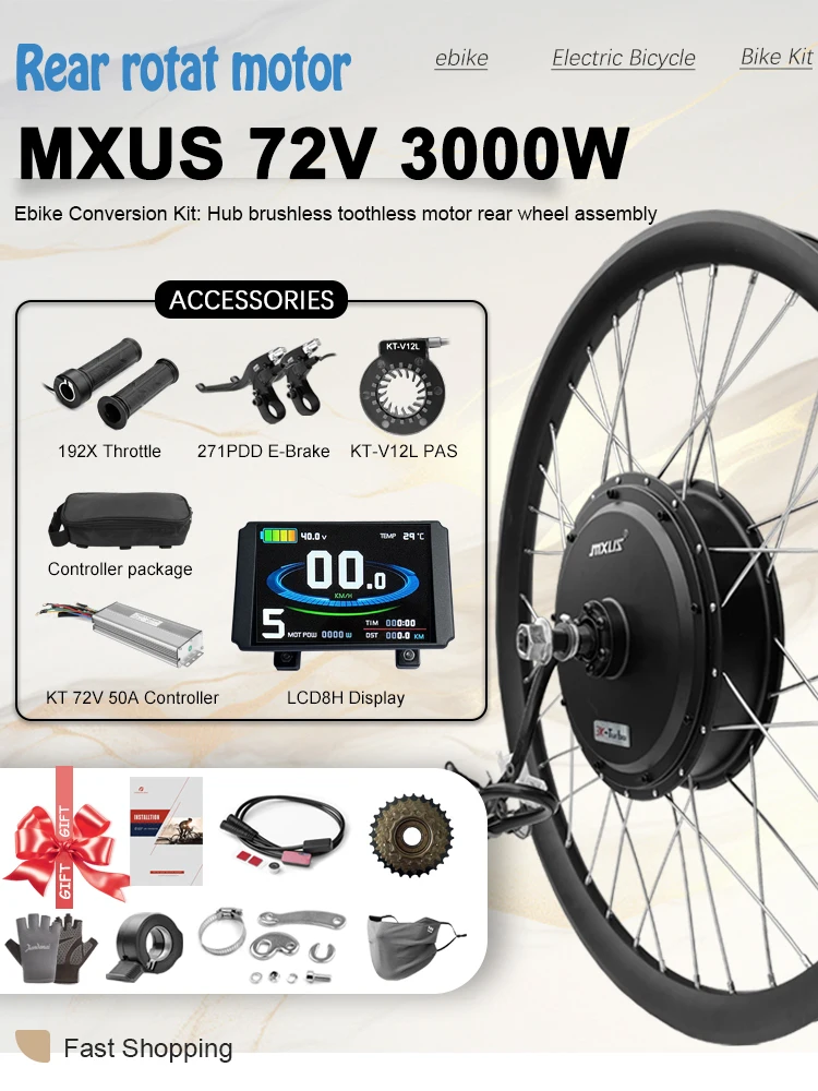 AliExpress KUNTENG E-BIKE MXUS 72V 3000W 3.0tire Ebike Conversion Kit 20-29inch Brushless Non-gear Rear Hub Motor Wheel For Electric Bike Conversion Kit