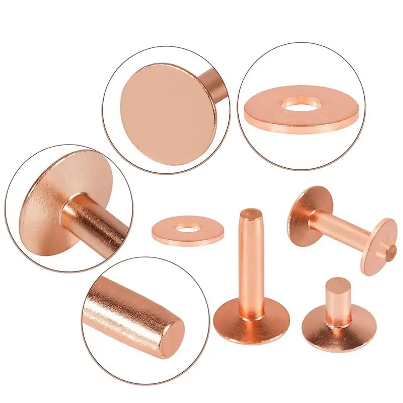 【HOT N07R】 154Pcs Copper Rivets for Leather,Smooth Leather Rivets, Pure Copper Rivets and Burrs for Leather Work Jeans Jacket