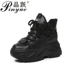 8cm Platform Shoes Woman Ankle Boots Height Increasing Platform Boots Thick Sole Hook & Loop Women Velveted high-help boots